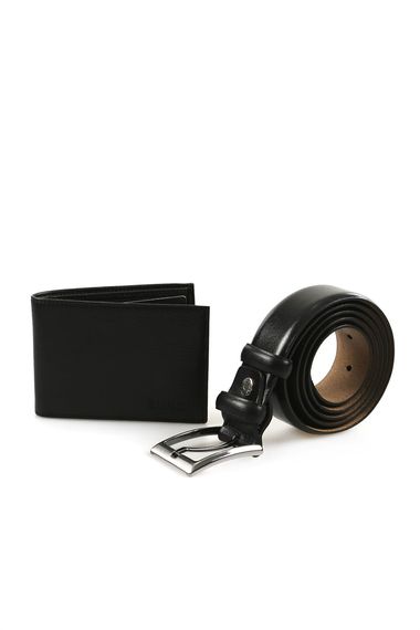مجموعة محفظة حزام جلد أسود - صورة 2
