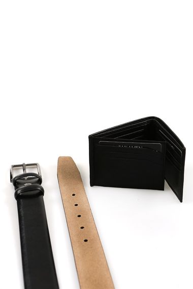 مجموعة محفظة حزام جلد أسود - صورة 3