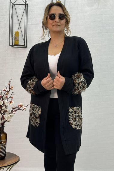 SHAWL COLLAR STONE EMBROIDERED DETAIL THESALANIK FABRIC PLUS SIZE CAP JACKET - photo 1