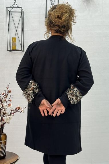 SHAWL COLLAR STONE EMBROIDERED DETAIL THESALANIK FABRIC PLUS SIZE CAP JACKET - photo 5