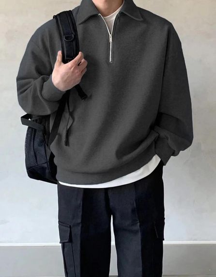 STORE Erkek Polo Yaka Oversize Sweatshirt Yarım Fermuar Sweatshirt OVERSIZE-SWEATSHIRT - photo 1