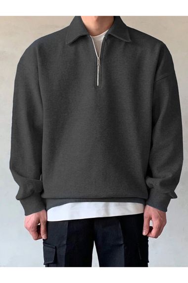 STORE Erkek Polo Yaka Oversize Sweatshirt Yarım Fermuar Sweatshirt OVERSIZE-SWEATSHIRT - photo 2