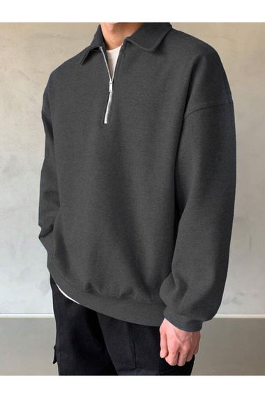 STORE Erkek Polo Yaka Oversize Sweatshirt Yarım Fermuar Sweatshirt OVERSIZE-SWEATSHIRT - photo 4