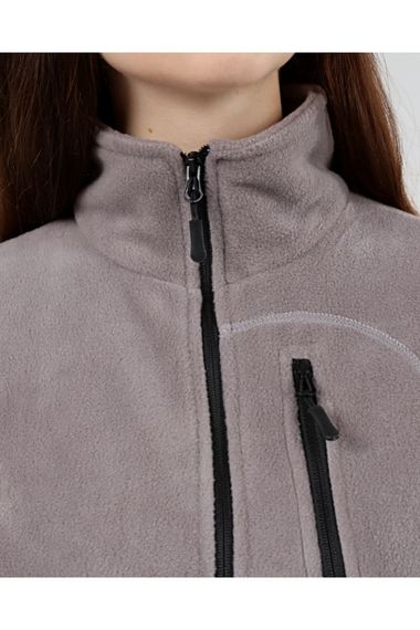 Женская флисовая куртка с полным замком Outdoor, 3 кармана, легкая, серого цвета, идеально подходит для холодной погоды, стиль и комфорт - фото 4