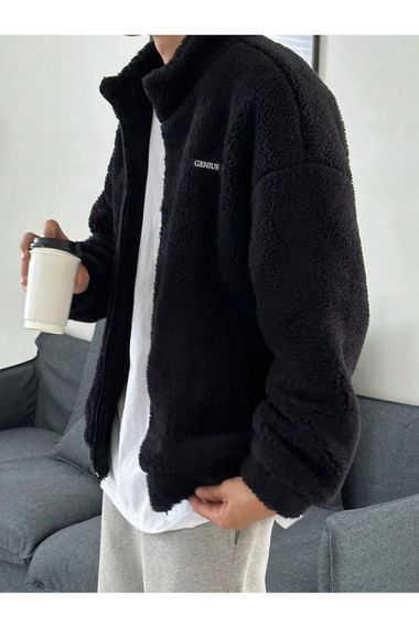 Oversize Peluş Tam Fermuarlı Sweatshirt Peluş İçi Polarlı Sherpa Kumaş Sweatshirt - photo 3