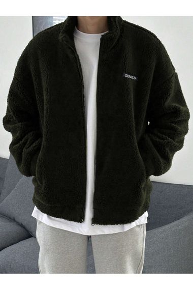 Oversize Peluş Tam Fermuarlı Sweatshirt Peluş İçi Polarlı Sherpa Kumaş Sweatshirt - fotoğraf 2