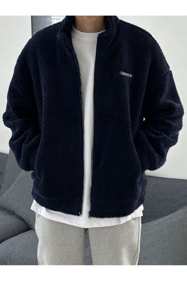 Oversize Peluş Tam Fermuarlı Sweatshirt Peluş İçi Polarlı Sherpa Kumaş Sweatshirt - fotoğraf 2