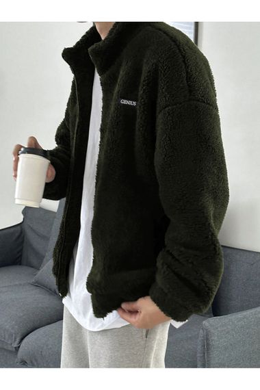 Oversize Peluş Tam Fermuarlı Sweatshirt Peluş İçi Polarlı Sherpa Kumaş Sweatshirt - fotoğraf 3