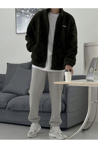 Oversize Peluş Tam Fermuarlı Sweatshirt Peluş İçi Polarlı Sherpa Kumaş Sweatshirt - fotoğraf 4