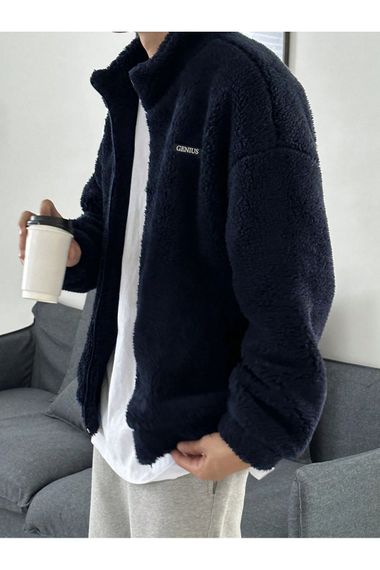 Oversize Peluş Tam Fermuarlı Sweatshirt Peluş İçi Polarlı Sherpa Kumaş Sweatshirt - fotoğraf 3