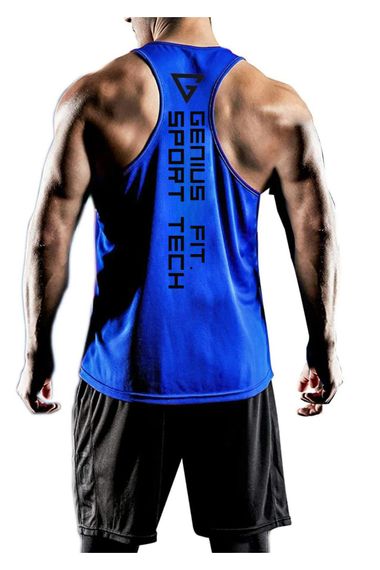 Men's Dry Fit Y-Back Gym Fitness Tank Top with Breathable and Quick-Dry Fabric in Royal Blue