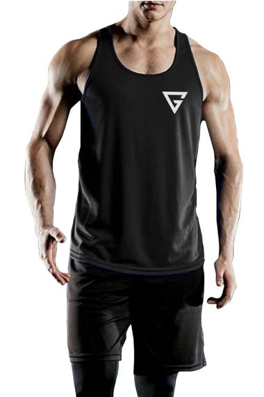 Men's Dry Fit Y-Back Gym Fitness Tank Top Genıus-fit Soft Breathable Quick-Dry Material Athletic Design Black Size S