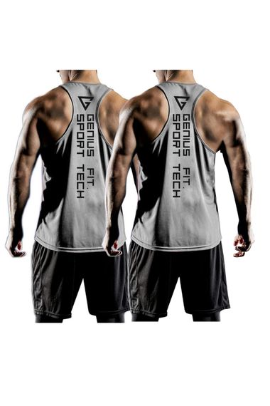 2-Pack Men's Dry Fit Y-Back Gym Fitness Tank Tops by Genıus-fıt2, Soft Breathable Quick-Dry Fabric, Elastic Closure, Various Sizes Available