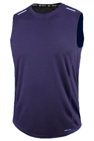 Men's Moisture-Wicking Quick-Dry Athletic Performance Sleeveless T-shirt in Navy, 100% Polyester, Perfect for Gym and Exercise Activities