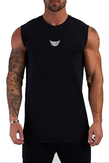 Men's Moisture-Wicking Quick-Dry Athletic Performance Sleeveless T-Shirt in Black available in S, M, L sizes