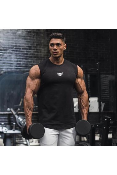 Men's Moisture-Wicking Quick-Dry Athletic Performance Sleeveless T-Shirt in Black available in S, M, L sizes