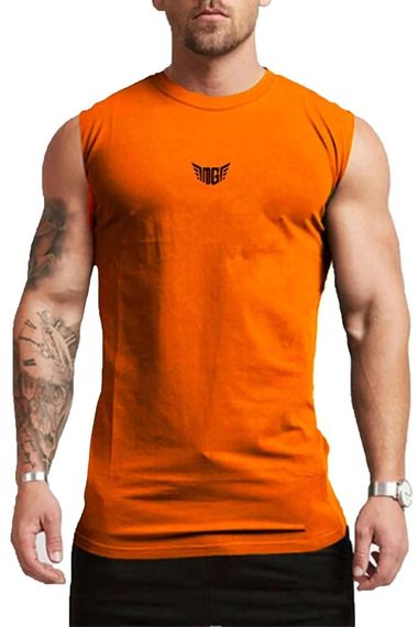 Men's Moisture-Wicking Quick-Dry Athletic Sleeveless T-Shirt for Performance Training in Orange