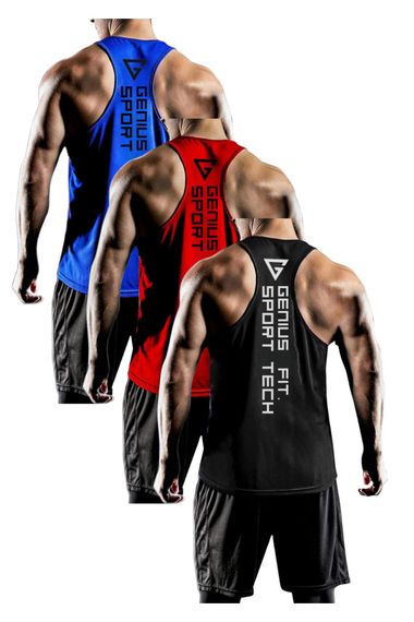 3’lü Paket Erkek Dry Fit Y-back Gym Fitness Sporcu Atleti GENIUS-FIT3