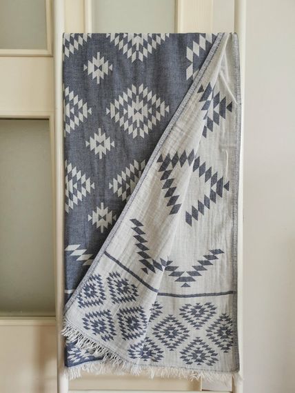 Peshtemal, Bath Towel, Beach Towel, Double Layer Rug Navy Blue - photo 1