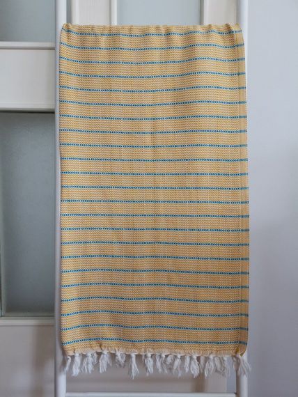 Peshtemal, Bath Towel, Beach Towel, Herringbone Yellow - Blue