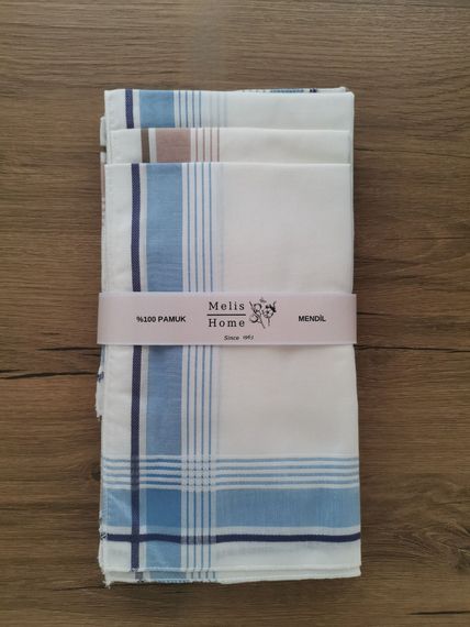 Erkek Mendil, 12 Adet 46x46 cm. Çizgili, %100 Pamuk - photo 1