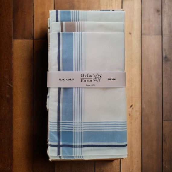 Erkek Mendil, 12 Adet 46x46 cm. Çizgili, %100 Pamuk - photo 2