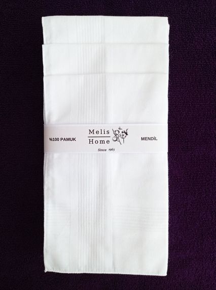 Erkek Mendil, 12 Adet 42x42 cm. Beyaz, %100 Pamuk