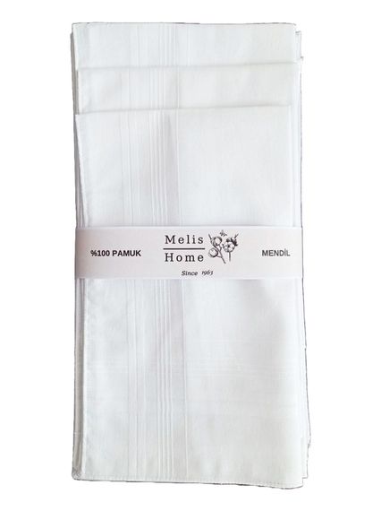 Erkek Mendil, 12 Adet 39x39 cm. Beyaz, %100 Pamuk