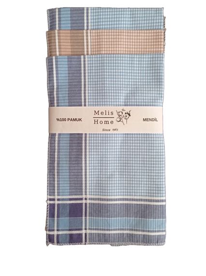 Erkek Mendil, 12 Adet 42x42 cm. Renkli Kareli, %100 Pamuk