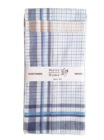 Erkek Mendil, 12 Adet 40x40 cm. Renkli Kareli, %100 Pamuk