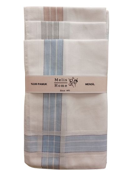 Erkek Mendil, 12 Adet 42x42 cm. Çizgili, %100 Pamuk