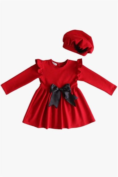 Комплект вечірньої сукні з бавовняним бантом і кепкою для дівчинки. Червона Софія - фото 1