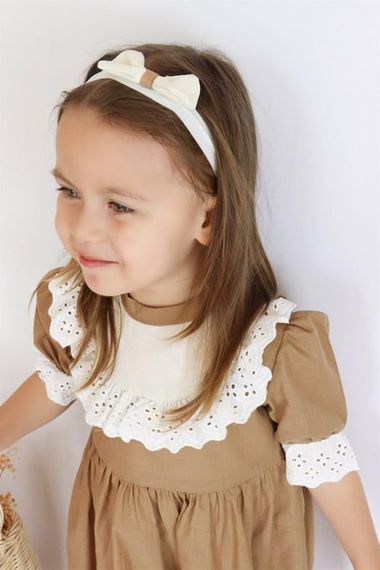 Рубіново-коричневе мереживне плаття-бандана з короткими рукавами для дівчинки ELB-0070.16 - фото 4