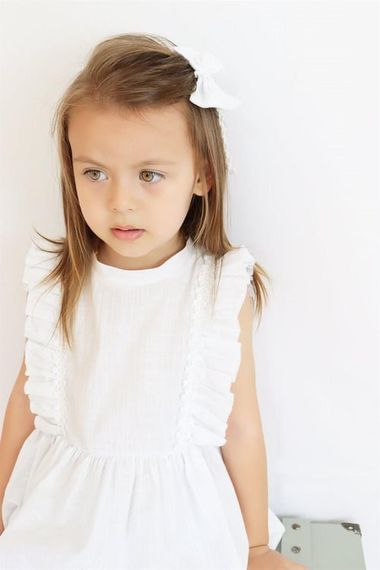 Kız Bebek Eloise Beyaz Fisto Elbise Toka Takım ELB-0084. - fotoğraf 4