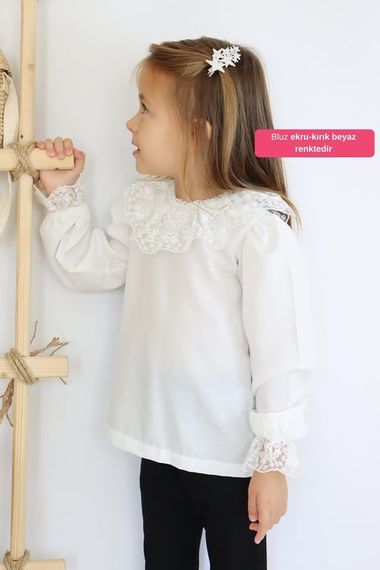 Girl's White Lace Detailed Long Sleeve Snap Fastener Blouse Shirt Body BDY-0037.1 - photo 1