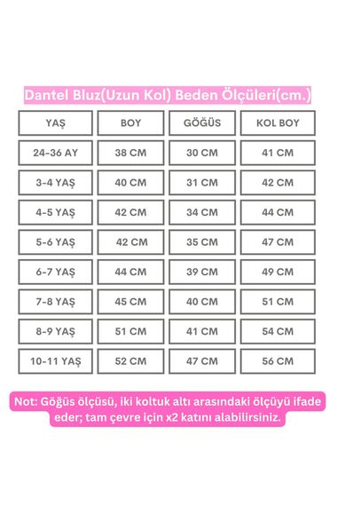 Kız Çocuk Beyaz Dantel Detaylı Uzun Kollu Çıtçıtlı Bluz Gömlek Body BDY-0037.1 - fotoğraf 4