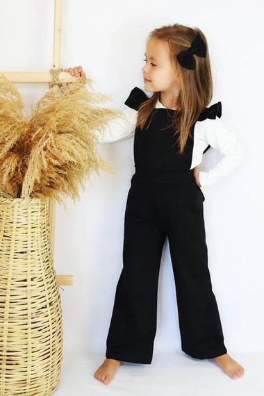 Girl's Berlin Black Cotton Frilly Tie Detailed Jumpsuit Salopet Buckle Suit - photo 1