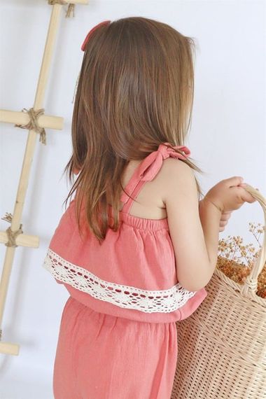 Girl's Pera Salmon Şile Cloth Strap Lace Detailed Jumpsuit Buckle Suit TLM-0059.12 - photo 5