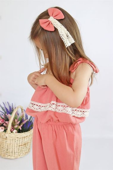 Girl's Pera Salmon Şile Cloth Strap Lace Detailed Jumpsuit Buckle Suit TLM-0059.12 - photo 4