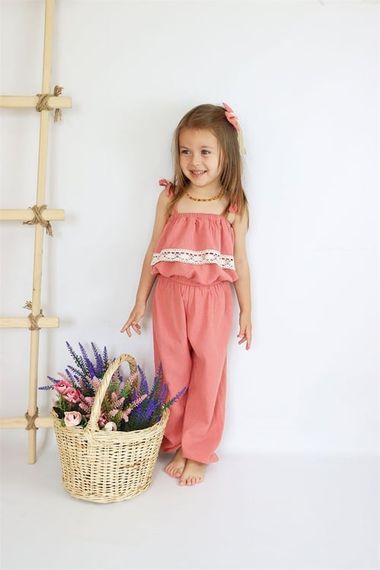 Girl's Pera Salmon Şile Cloth Strap Lace Detailed Jumpsuit Buckle Suit TLM-0059.12 - photo 1