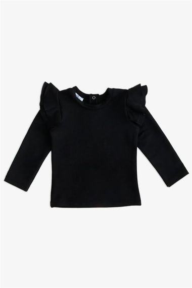 Girl's Black Shoulder Ruffle Crew Neck Body Sweatshirt - photo 2