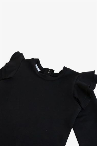 Girl's Black Shoulder Ruffle Crew Neck Body Sweatshirt - photo 3