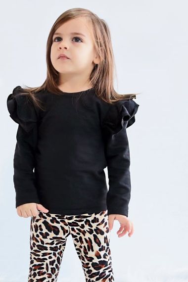 Girl's Black Shoulder Ruffle Crew Neck Body Sweatshirt - photo 1