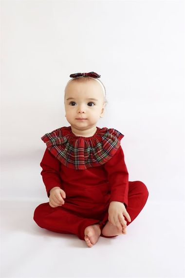 Girl's Red Plaid Collar Snap Detailed New Year's Jumpsuit Salopet TLM-0058 - photo 2