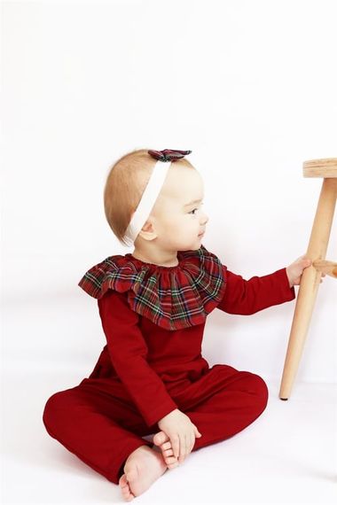 Girl's Red Plaid Collar Snap Detailed New Year's Jumpsuit Salopet TLM-0058 - photo 1