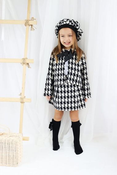 Girl's Santa Black White Plaid Bottom Top Skirt Jacket Cap Suit TKM-0171.05 - photo 4