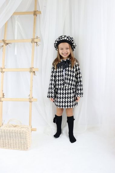 Girl's Santa Black White Plaid Bottom Top Skirt Jacket Cap Suit TKM-0171.05 - photo 2