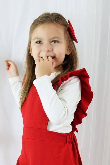 Girl's Berlin Red Cotton Frilly Tie Detailed Jumpsuit Salopet Buckle Suit TLM-0055.3 - photo 2