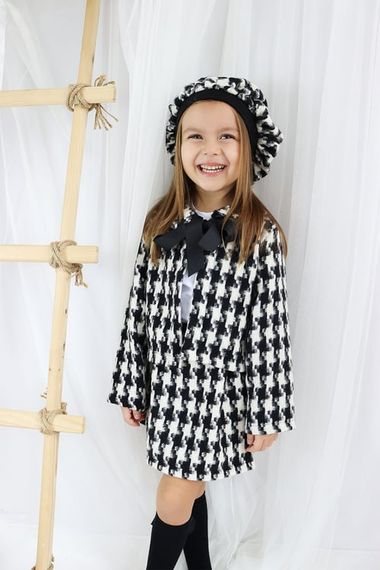 Girl's Santa Black White Plaid Bottom Top Skirt Jacket Cap Suit TKM-0171.05 - photo 1