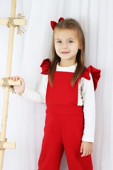 Girl's Berlin Red Cotton Frilly Tie Detailed Jumpsuit Salopet Buckle Suit TLM-0055.3 - photo 5